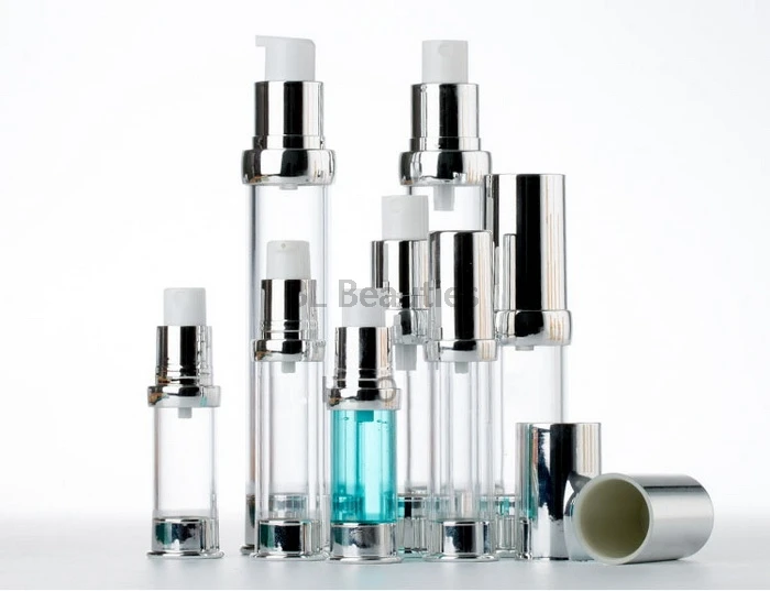 

100pcs/lot 5/10/15/30ml Silver Plastic Vacuum Pump Packaging Bottle Lotion Eye Gel Cream Empty Cosmetic Containers