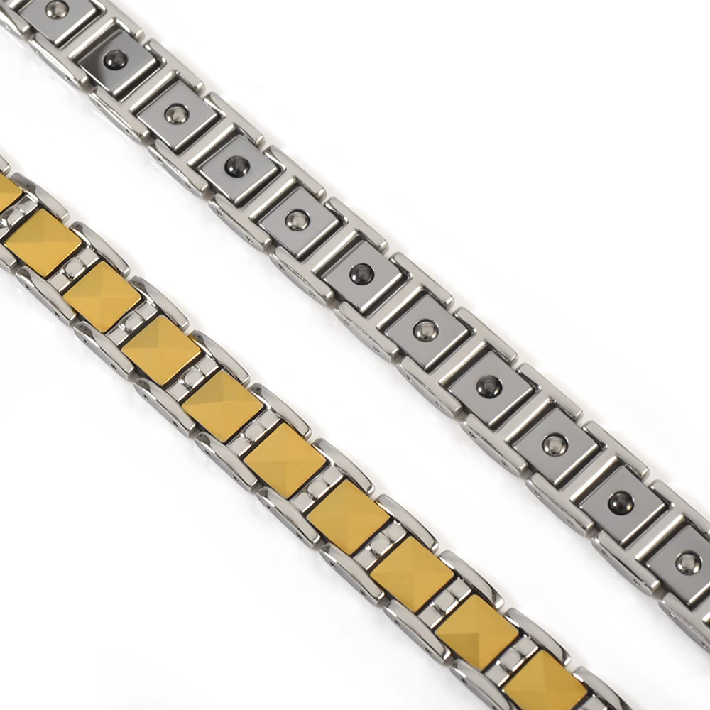 Браслет мужской с германиевым гематитовым биомагнитом и тунгстеном Wollet Fashion Jewelry Health Care Germanium Hematite Bio Magnet Gold Color Magnetic Tungsten Bracelet Men on.