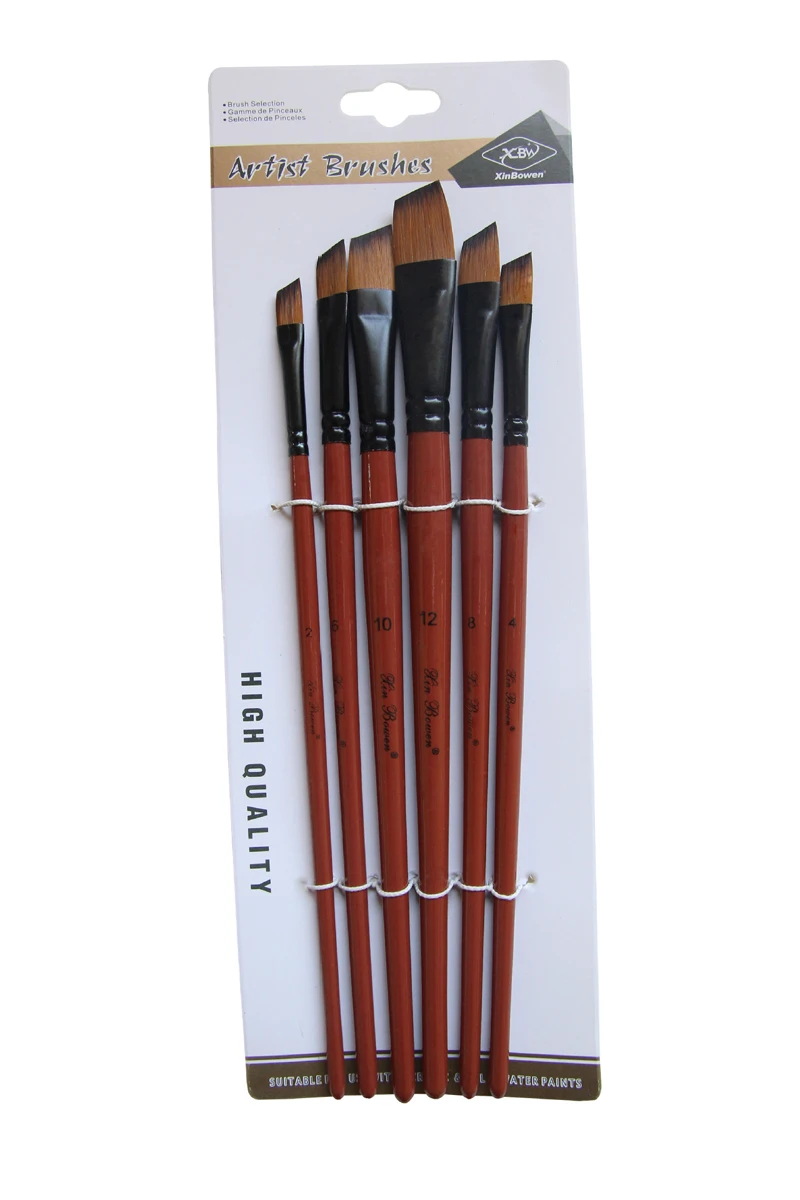 Slant Brush EZONE 6 шт Кисть для рисования акварелью, масляная краска, плоская/круглая/наклонная линия крючков, кисти для гуаши, Dcrylic Drawting Art Supply - Цвет: Slant Brush