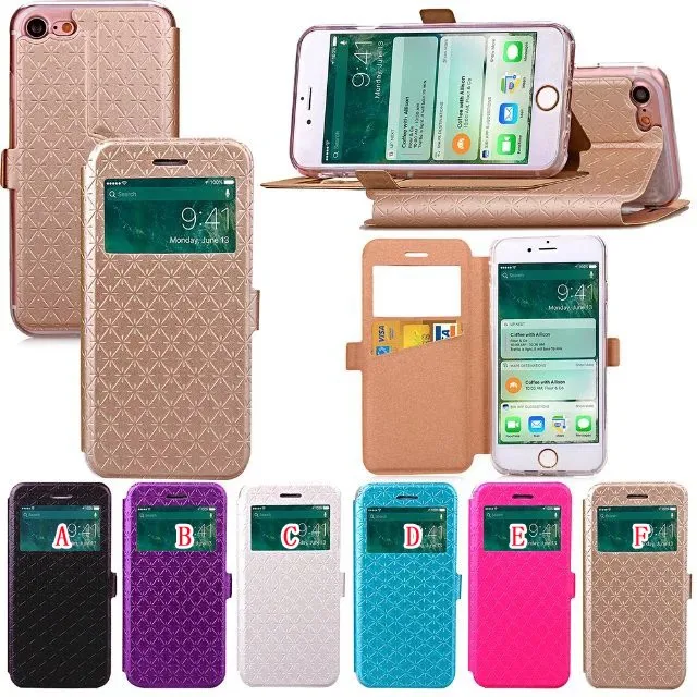 C-ku Open Window View Flip Leather Wallet Pouch Case For iphone8 iphone 8 7 Plus Huawei P9 Lite Cover TPU ID Card Stand 120pcs | Мобильные