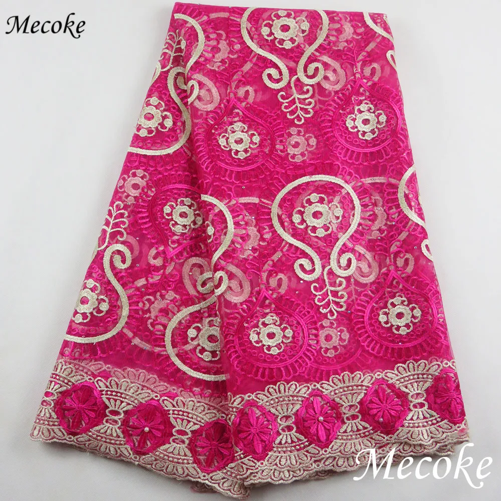 2017 новое поступление красный цвет вышивка чистая африканская кружевная ткань