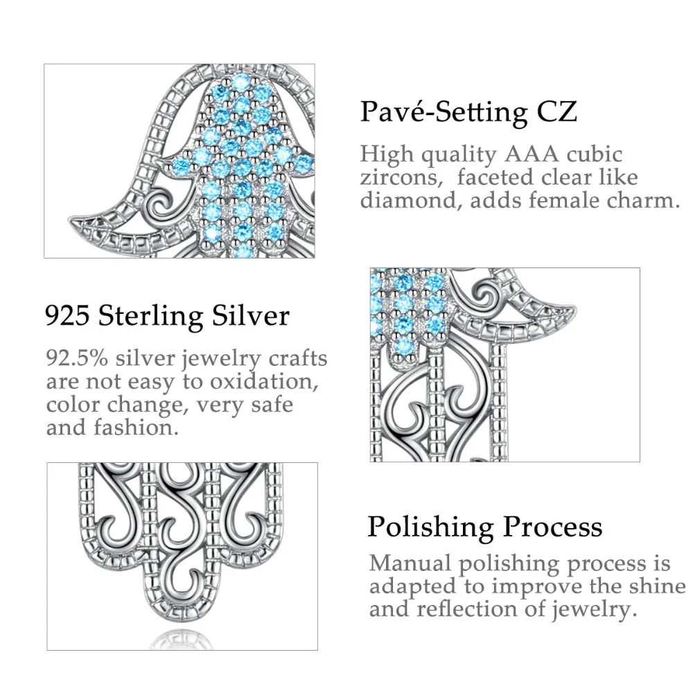 Ожерелье рука Фатима из серебра 100% пробы с синим кубическим цирконием|Подвески| |