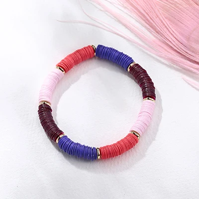 Color 10 Bojiu Boho красочные браслеты для женщин Мода Лето пластик тонкий диск Аксессуары эластичная струна ручной работы девушка браслет BCSET40 - Окраска металла: Color 10