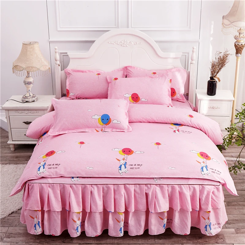 White pink Lace Korean bedding set bedspread beautiful princess style kid girls twin full queen king size bed skirt duvet covers | Дом и сад