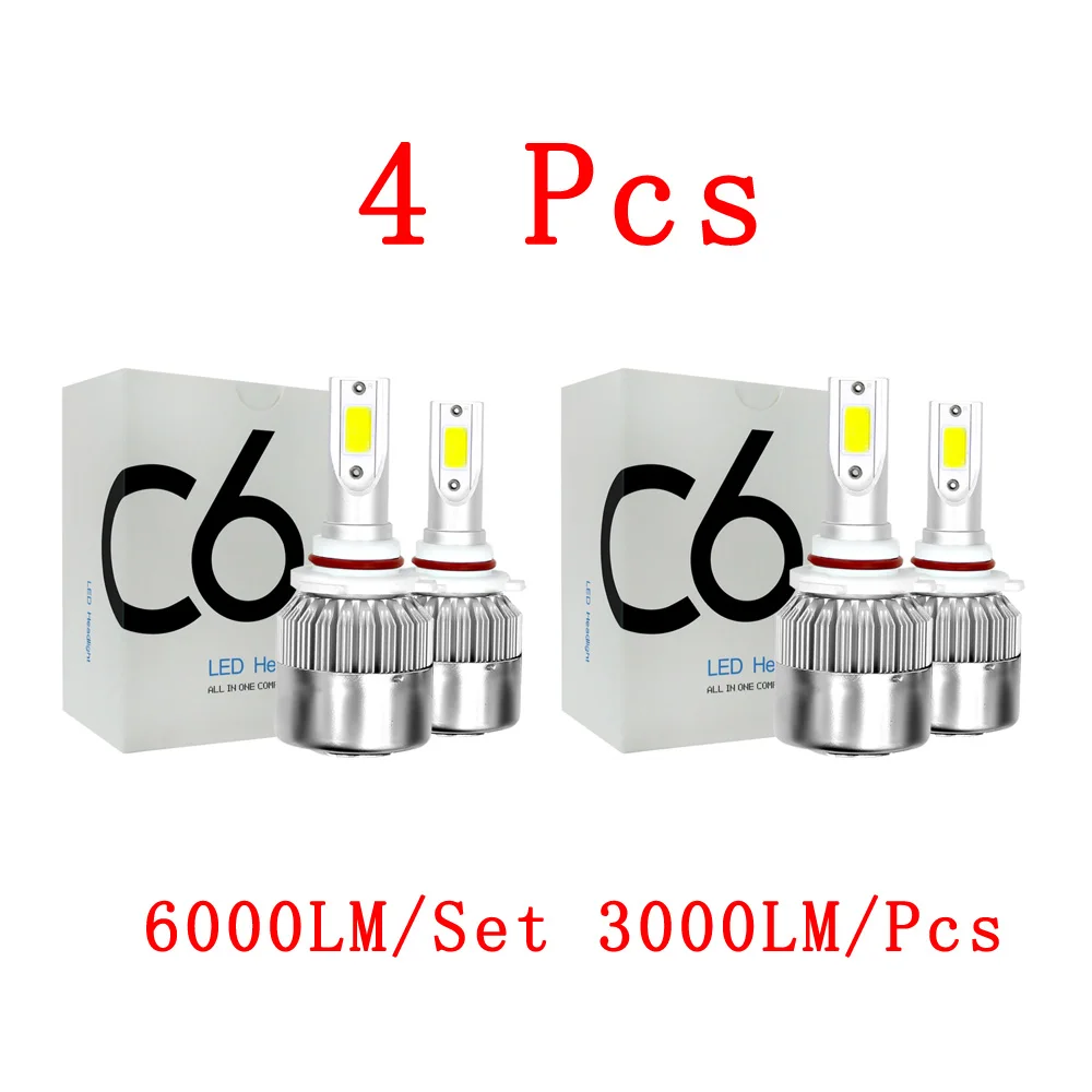 4 PCS Cold White H1, H3, H4, H7, H11, 9005, 9006, C6, Автомобильный светодиодный фонарь для фар, светодиодный фонарь для вождения, набор для преобразования, 36 Вт, 6000 лм, противотуманные фары - Испускаемый цвет: 4 PCS Cold White