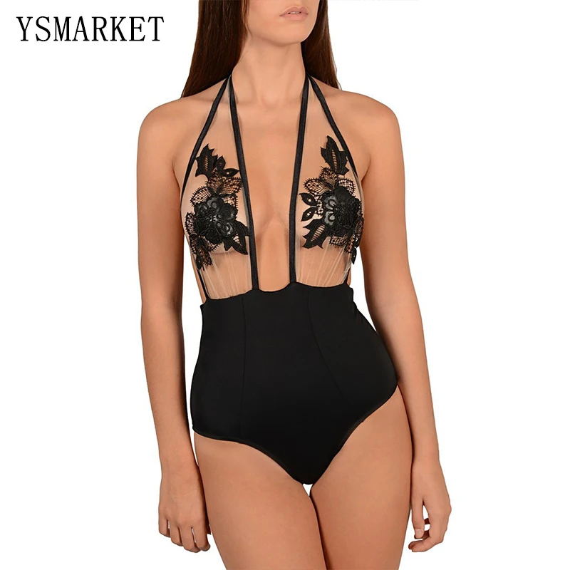 Новый сексуальный черный цельный купальник 2018 Горячая Холтер Высокая талия