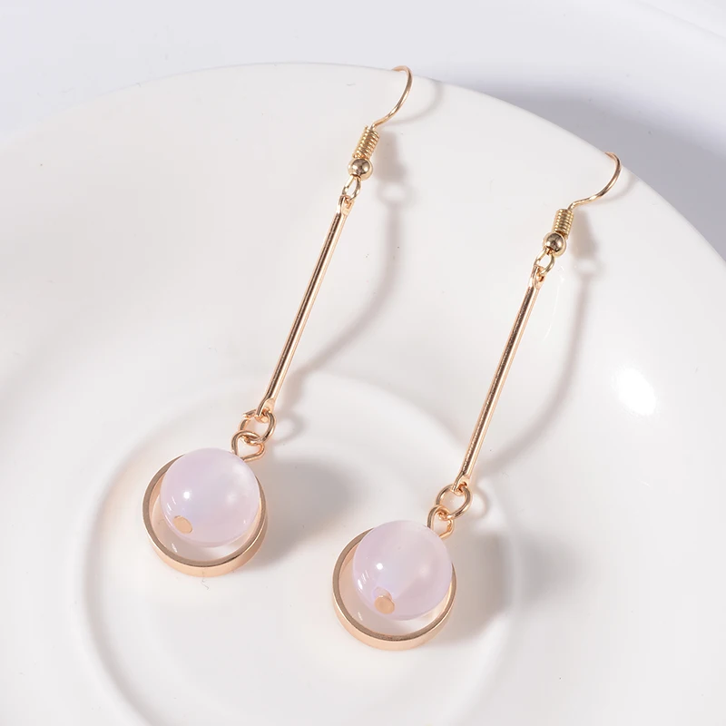 Круглые очаровательные каменные бусины XZP длинные серьги с опаловым кулоном