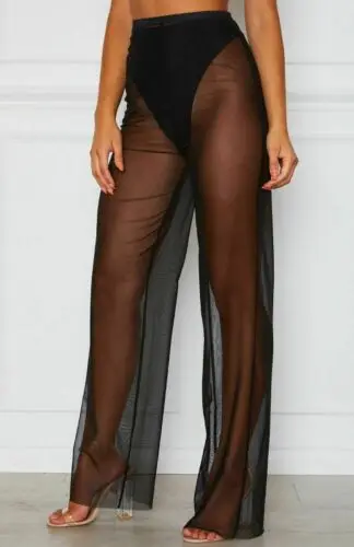 2019 простые стильные женские повседневные летние сетчатые прозрачные брюки с