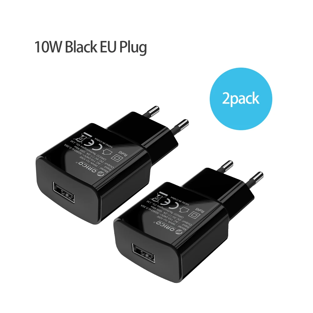 Зарядное устройство ORICO с европейской вилкой USB 5V1A 52A для мобильного телефона, зарядное устройство для путешествий, адаптер для iPhone, samsung, Xiaomi, настенное зарядное устройство - Тип штекера: 2 Pieces 10W
