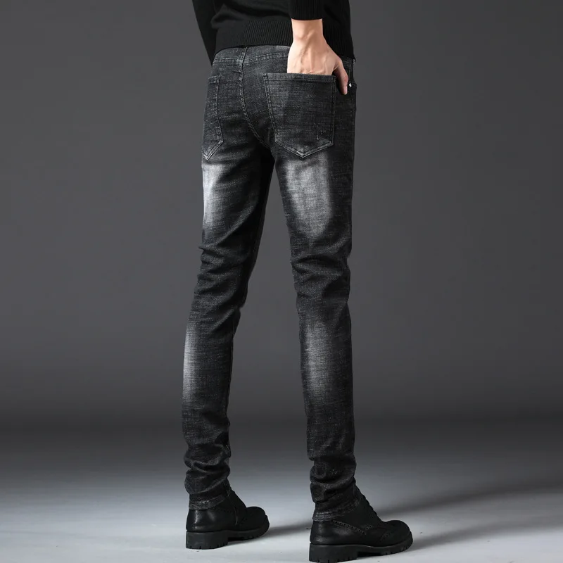 Дракон вышивка джинсы Для мужчин байкерские Slim Fit молнии Узкие потертые мужской