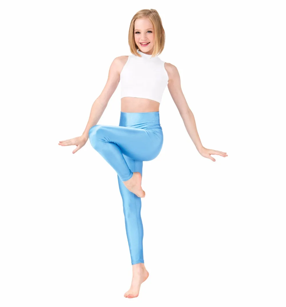 Sky Blue OVIGILY/22 цвета, детские леггинсы с высокой талией для девочек, танцевальные штаны из нейлона и спандекса для гимнастики детские черные облегающие брюки для фитнеса - Цвет: Sky Blue