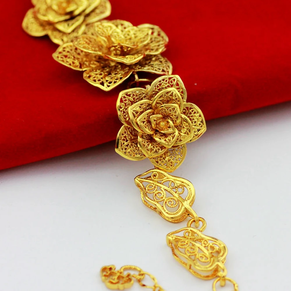 

Flower Filigree Bracelet Solid Yellow Gold Filled Womens Bracelet Wedding Gift