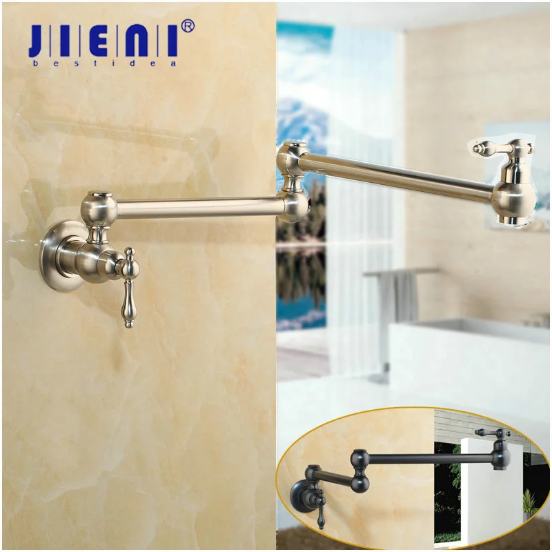 Brush Rotated Bathtub Basin Sink Mixer Tap Black Paint Solid Brass Kitchen Sink Swivel Wall Mount Pot Filler Faucet