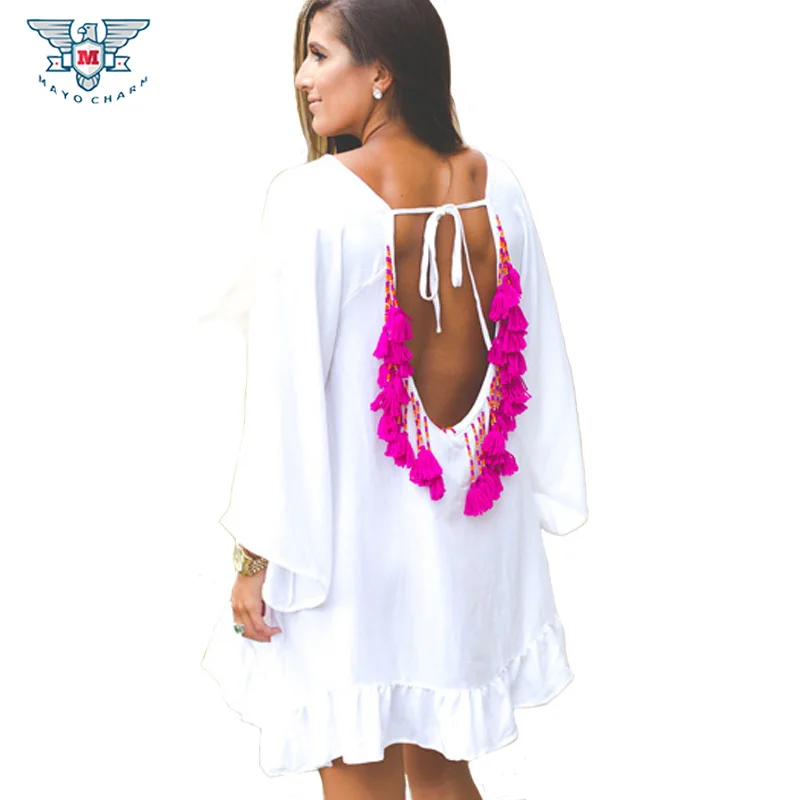 Vestidos сексуальное женское платье с оборками летнее открытой спиной парео