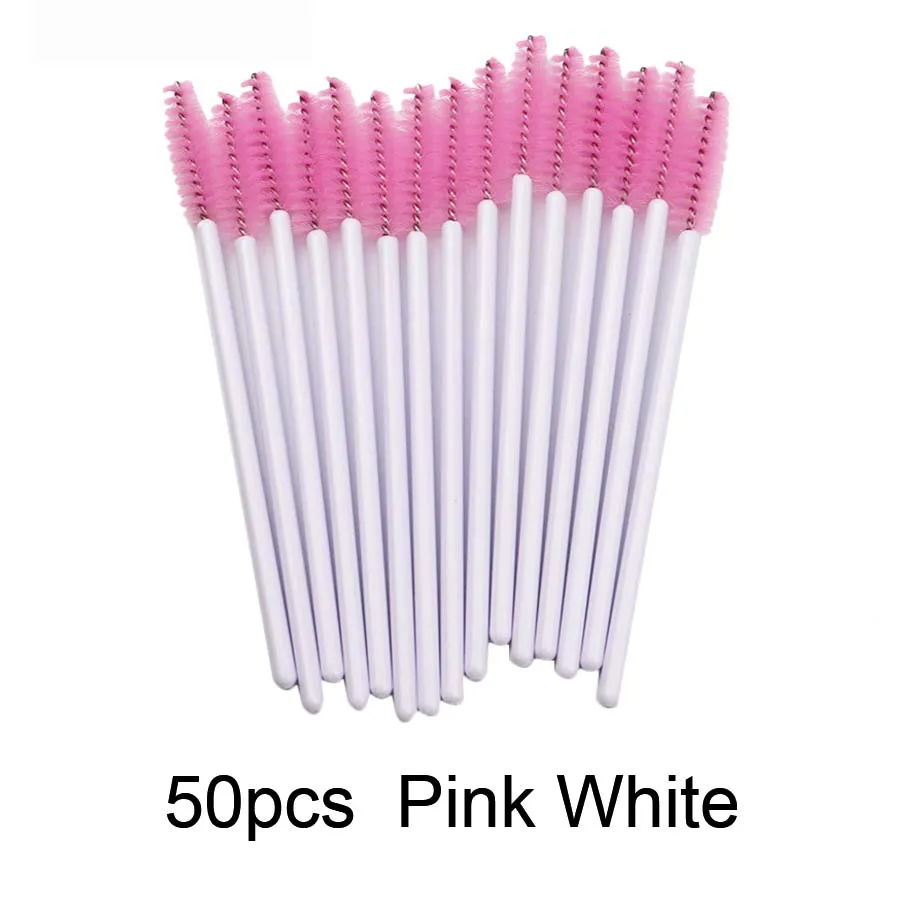 50pcs PinkWhite Кисть для макияжа, палочки для туши, 50 шт., кисть для бровей, Набор щеток для ресниц, одноразовая тушь для ресниц, принадлежности для наращивания ресниц - Цвет: 50pcs PinkWhite
