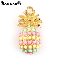 10pcs bright gold fruit pineapple charms pendant diy making charm bracelet necklace for woman man jewelry accessories