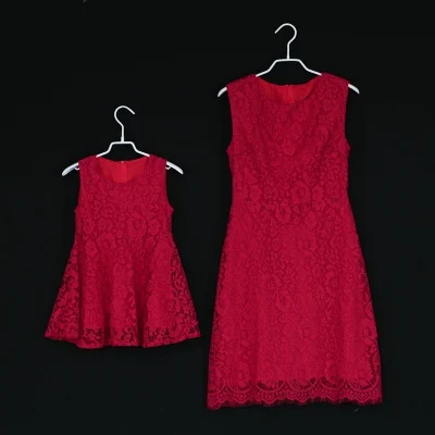 WINE RED Летнее Брендовое детское красное платье; вечерние торжественные платья для девочек; кружевное платье для мамы и ребенка; одинаковые платья для мамы и дочки - Цвет: WINE RED