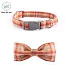 Оранжевый клетчатый хлопковый собачий ошейник с галстуком-бабочкой, пластиковая пряжка, ожерелье для собак и кошек, товары для домашних животных, собачий ошейник и поводок, комплекты
