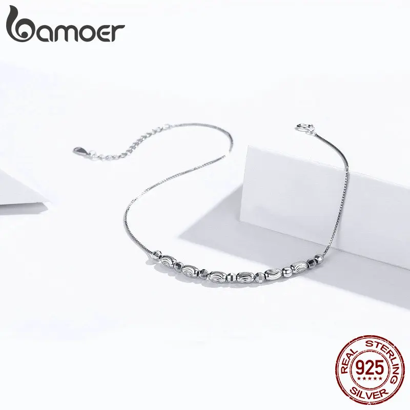 Bamoer, 925 пробы, серебряные, скользящие бусины, серебряный ножной браслет для женщин, очаровательный браслет на ногу, модные аксессуары для ног SCT010