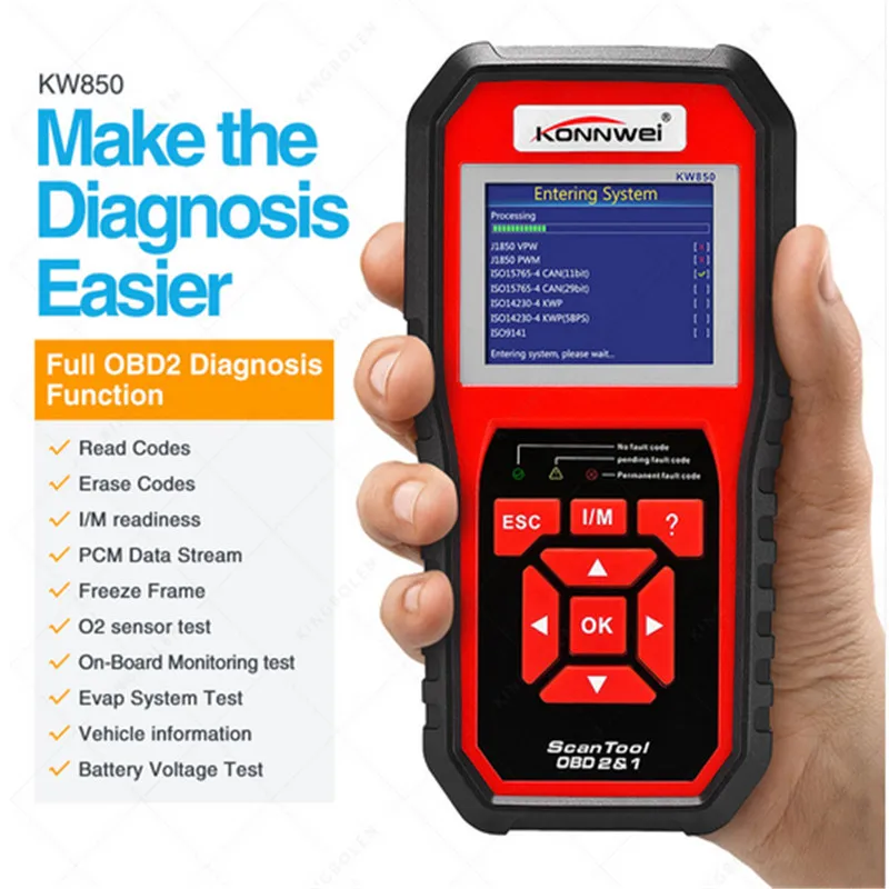 KONNWEI KW850 OBD2 автоматический диагностический сканер кода OBDII Eobd может Сканер получить цифровой датчик давления в шинах/тестер батареи бесплатно