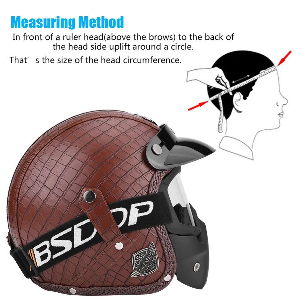 

Motor Helmets 3/4 PU Leather Motorcycle Chopper Bike Helmet Open Face Vintage Motorcycle Helmet with Goggle Mask CarAccessories