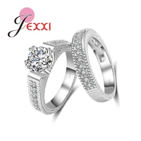 charm classic cz crystal wedding ring 925 sterling silver engagement finger ring set for women bridal jewelry rings set