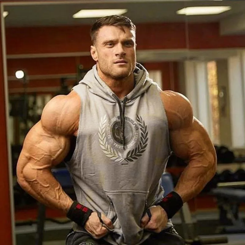New Muscle Men Bodybuilding Hooded Tank Tops Man Gyms Fitness Workout Sleeveless Hoodie Sweatshirt Male Fashion Casual Clothes