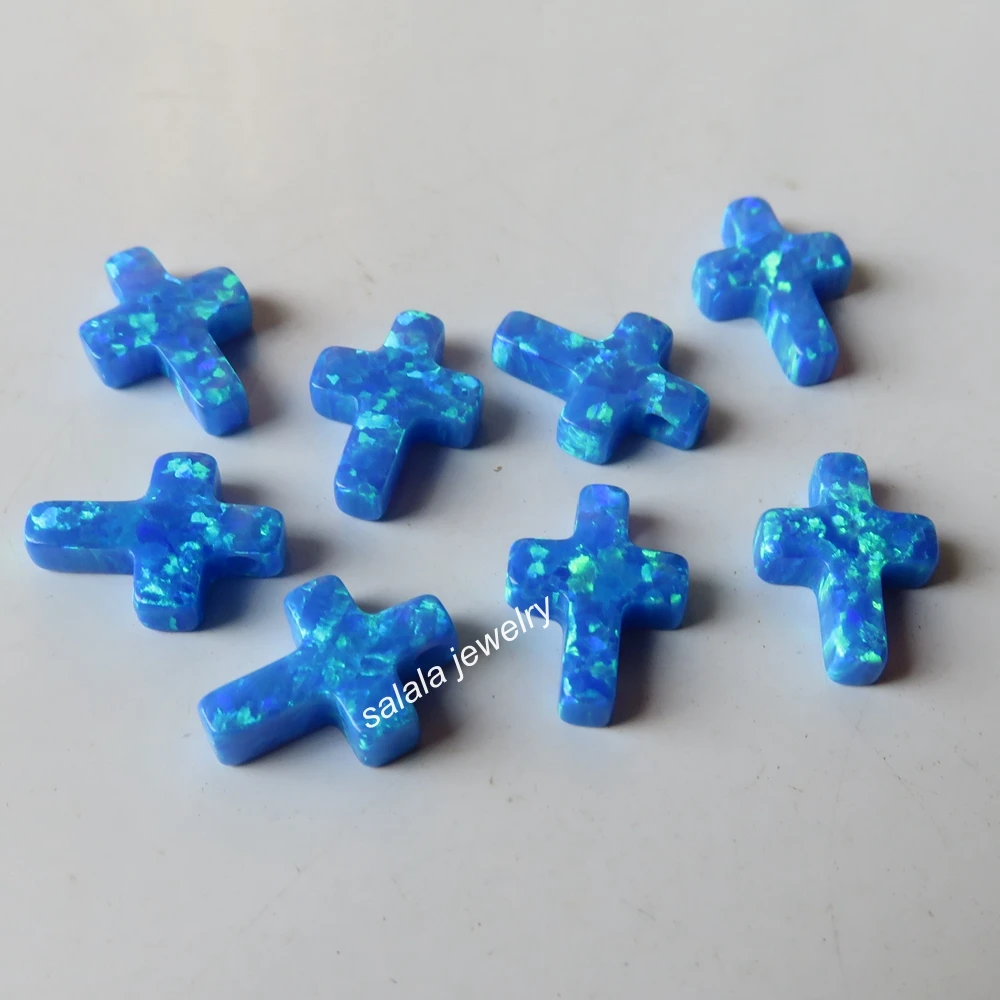 20pcs /lot   op05 dark Blue   Cross Opal 8x11mm Drilled Synthetic Fire Cross Opal for Necklace Cross Opal Stone