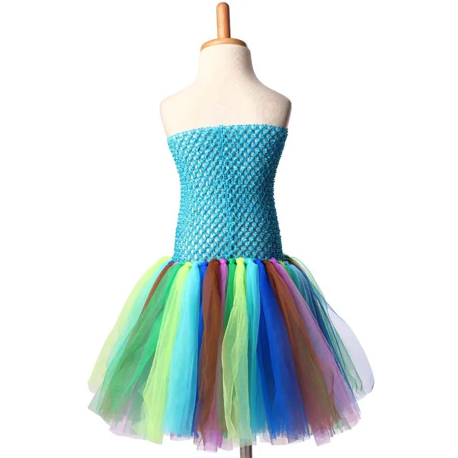 Ksummeree Turquoise Peacock Feather Girls Tutu Dress Halloween Purim Birthday Party Children Pageant Ball Gown | Детская одежда и