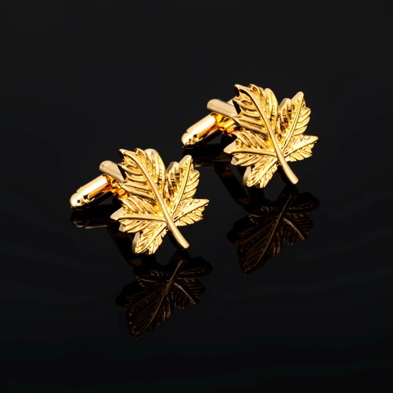 

Men's fashion jewelry golden maple leaf Design cufflinks French shirt sleeve cuff links Business Suit Accessaries