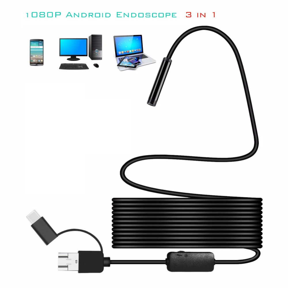 Новый 1080P Full HD камера 3в1 Android эндоскоп Инспекционная светодиодное освещение