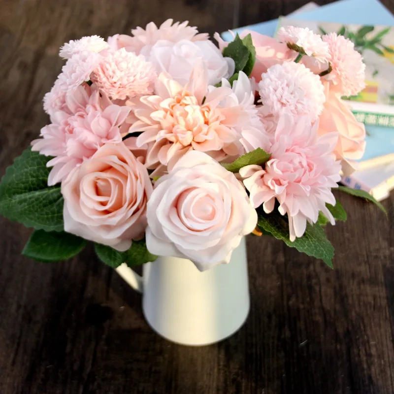 Шелковый цветок Европейский искусственный букет роза Георгин искусственные