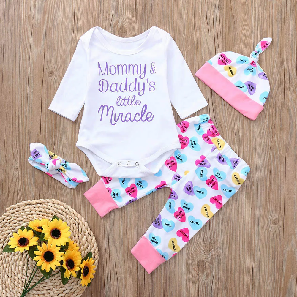 4 шт. комплекты летней одежды для новорожденных девочек комбинезон с надписью Heart
