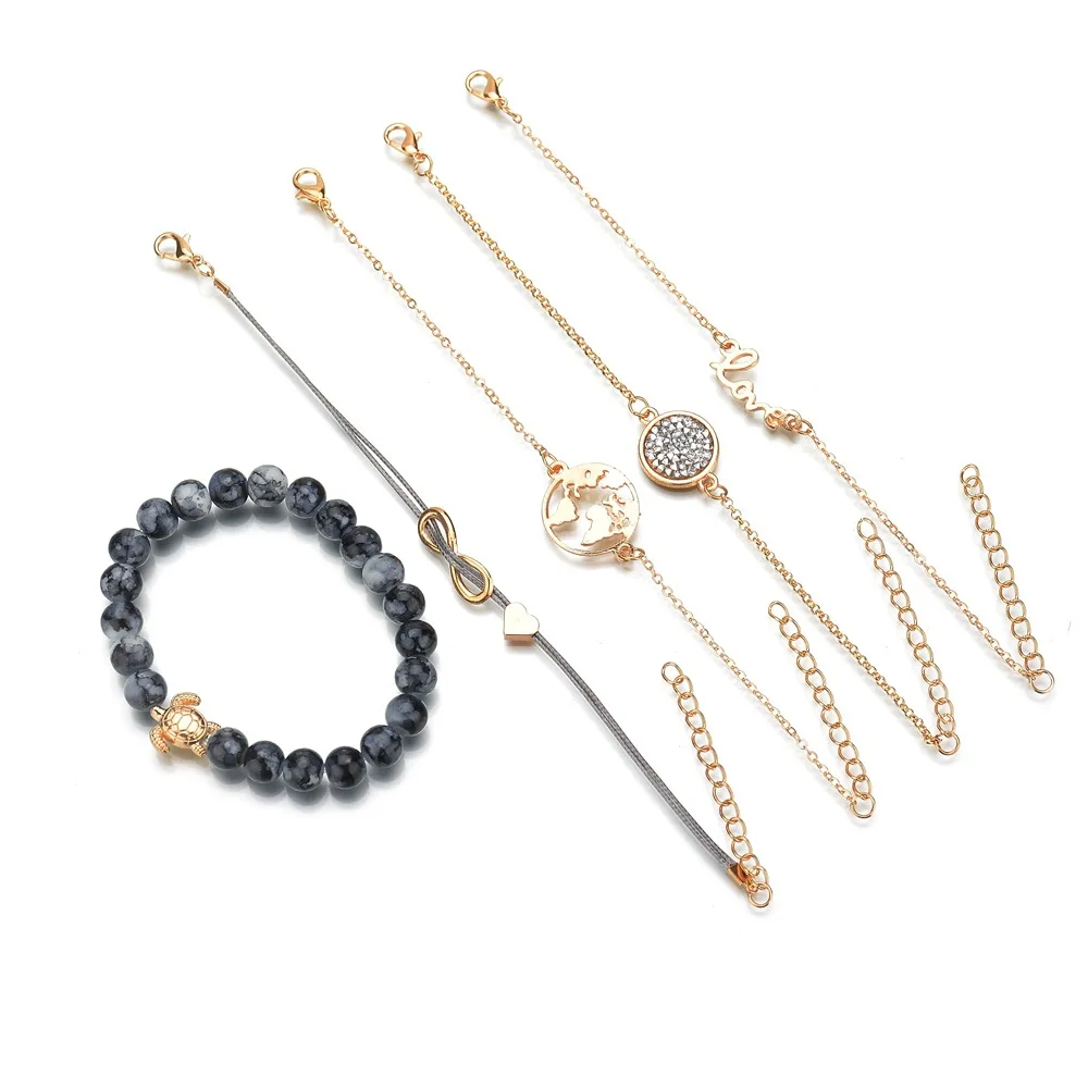 5 шт./компл. женский браслет с подвесками в виде черепахи сердца букв