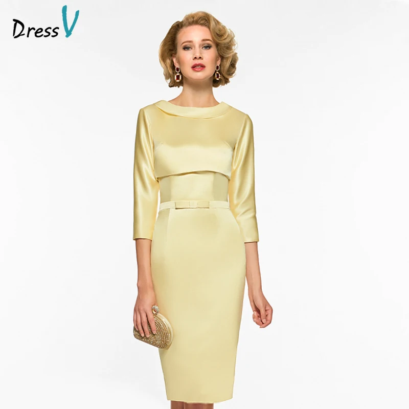 Dressv элегантное платье футляр с круглым вырезом и рукавами 3/4 для мамы невесты до