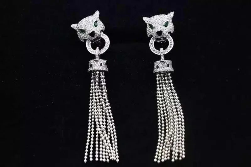 earring Роскошные кисточки AAA Циркон 925 пробы Серебряное ожерелье с леопардом манжета серьги комплект ювелирных изделий AP* животное ожерелье женский свадебный комплект - Окраска металла: earring