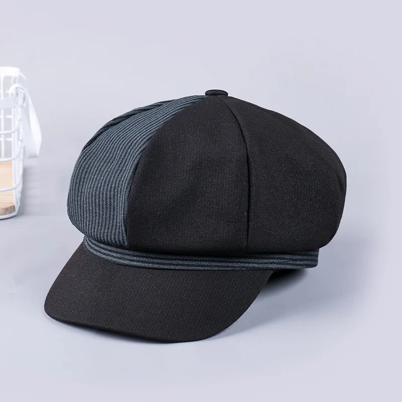 Женская Берет Шляпа Новое поступление Восьмиугольные шляпы для женщин Мода Винтаж полоса Осень Зима кепка газетчика Дамы Зонт