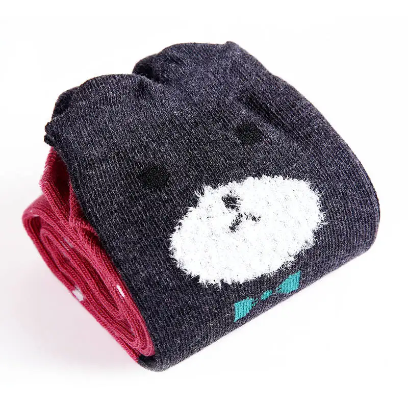 Black and red Bear 1 пара, милые Хлопковые гольфы для девочек с рисунками из мультфильмов высокие теплые мягкие гольфы принцессы с рисунком медведя и кота - Цвет: Black and red Bear