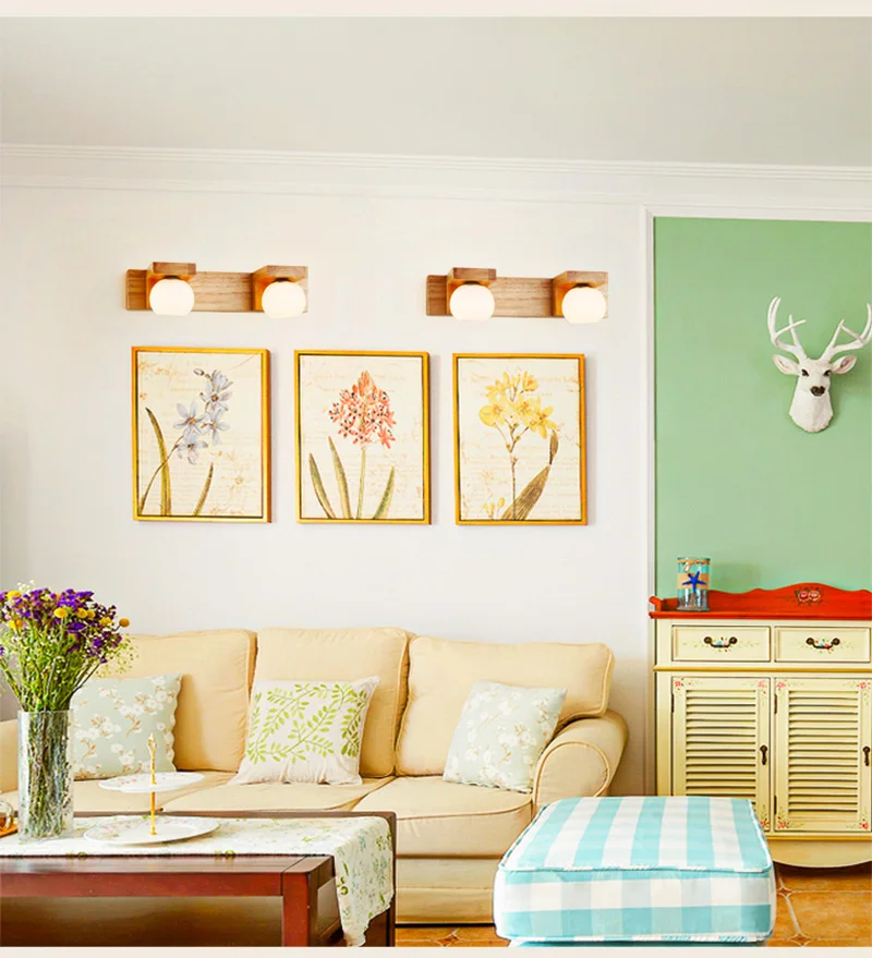 

Nordic personality creative solid wood mirror headlamp wash bathroom dressing lamp fashionable led bedroom wooden wall lamp