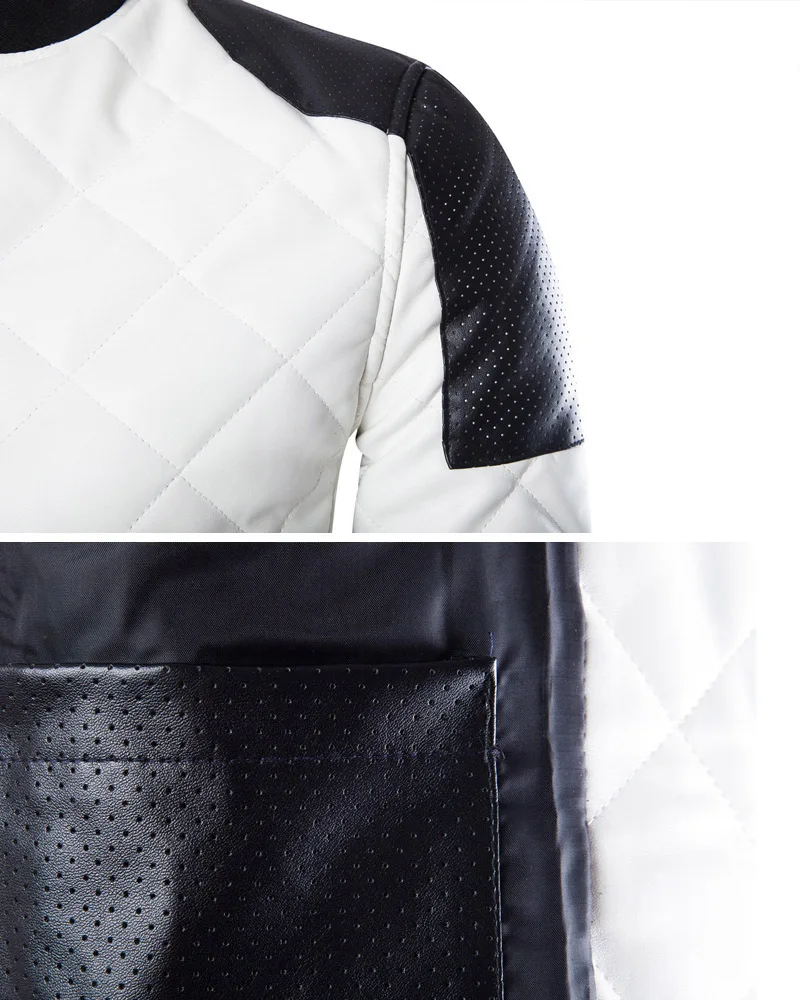 Мужская кожаная куртка с воротником-стойкой черная белая из искусственной кожи