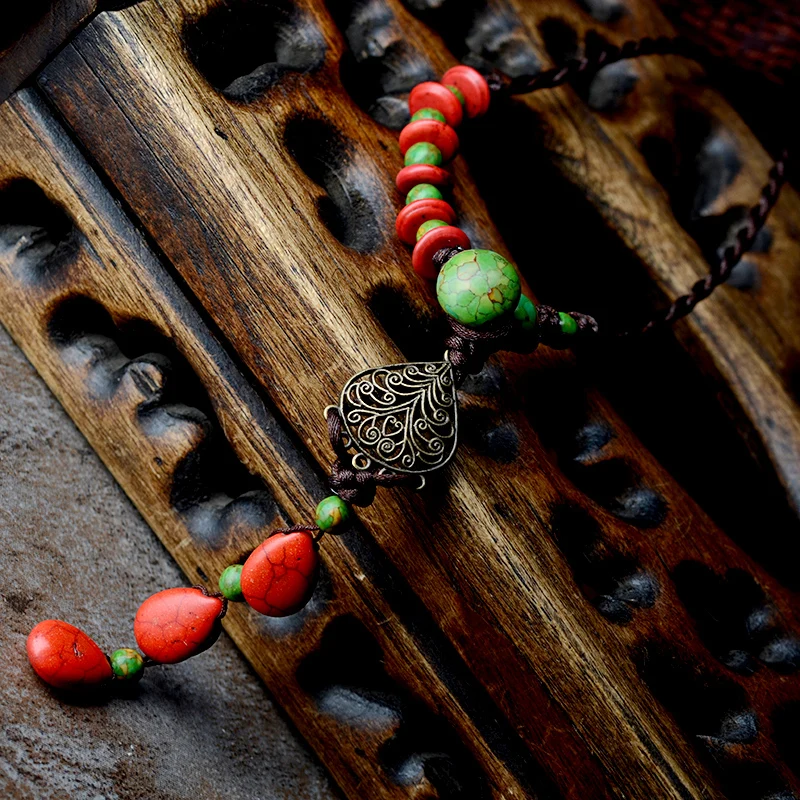 Ожерелье с подвеской из турецкого камня для женщин длинная веревочная цепочка