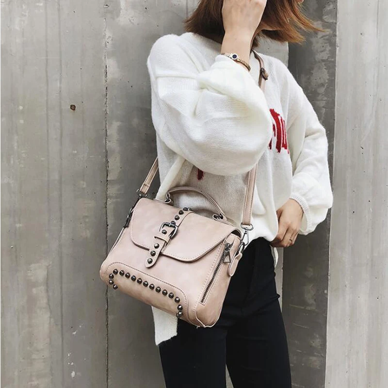 

Retro Women Top Handle Satchel Rivet Studded Tote Handbag PU Leather Shoulder Bags