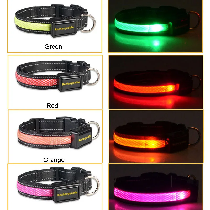 

Plaid Nylon USB Charging Led Dog Collar Rechargeable LED Solar Night Safety Led Flashing Luminous Glow Collars For Dogs