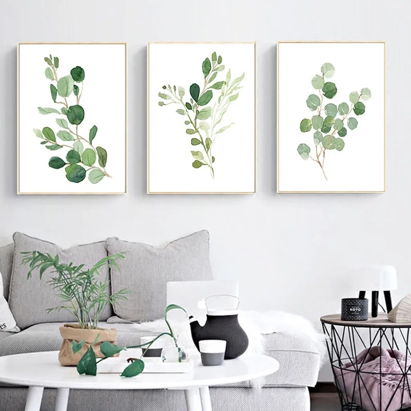 

Nordic Decoration Home Watercolor Green Plants Canvas Paintings Leaves Office Wall Art Poster Pictures for Living Room Decor
