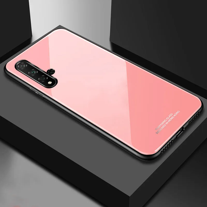 pink YueTuo Роскошный Жесткий стеклянный зеркальный чехол для huawei honor 20 pro lite 20i V20 view honor 20 силиконовый чехол для телефона - Цвет: pink