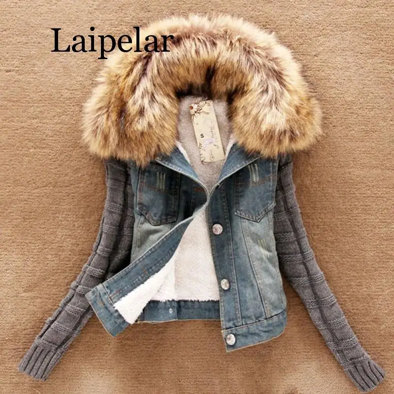 Laipelar 2019 Женская Весенняя джинсовая куртка из искусственного меха пальто