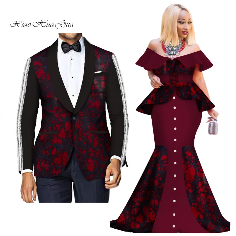 10 Fashion Custom African Couple Wedding Clothing Dashiki Women Skirt& Men Blazer for Lovers African Traditional Clothing WYQ276 - Цвет: 10