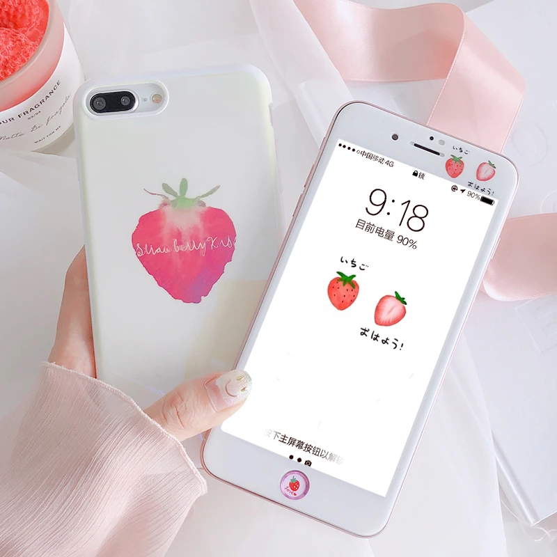 Простой чехол с клубникой для iPhone 7/8 plus + пленка из закаленного стекла 7 8 6 6s белый