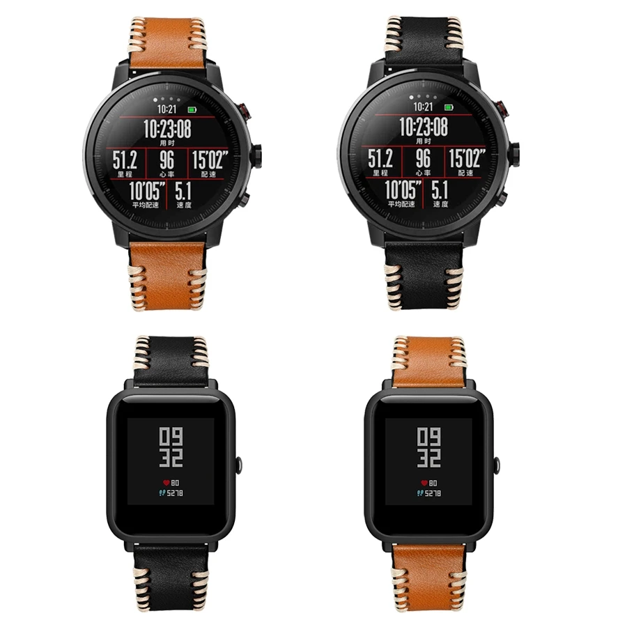 Ремешок Amazfeel 22 мм из натуральной кожи для Xiaomi Huami Amazfit Stratos 2 Pace Watch band 20 мм Amazfit bip bit Bracelet