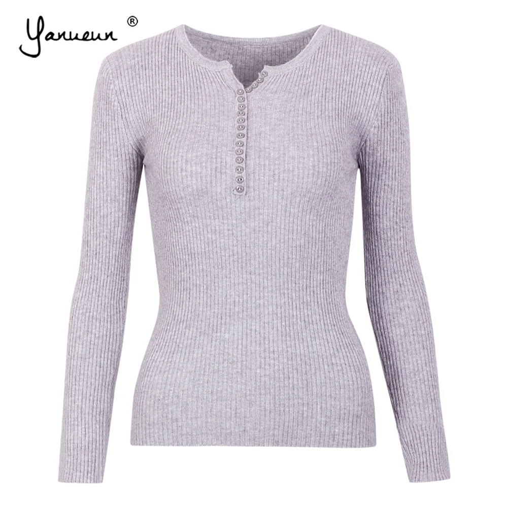 Yanueun 2018 Autumn Winter New Hot Women Sweaters and Pullovers Buttons Knitted Tops Long Sleeve Knit Jumpers Slim | Женская одежда
